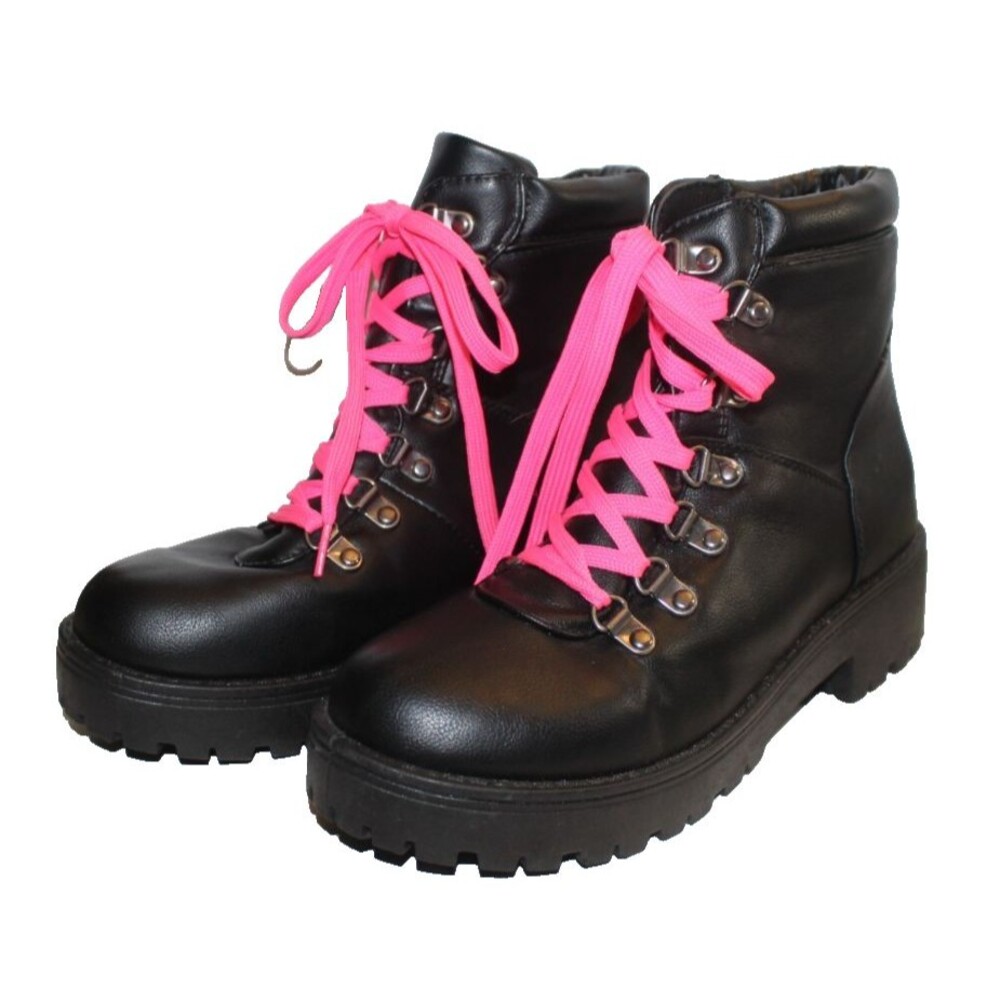 Bamboo Womens Black Ankle Combat Boots Lugged Soles Round Toe Faux Lea ther 7.5
